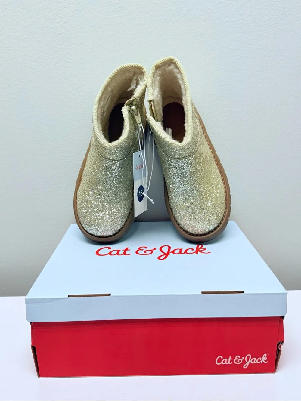 Cat & Jack Girls Size 13 Gold Glitter Ankle Boots Faux Suede Style Honor Boots